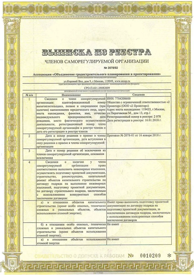 Выписка СРО — допуск к проектным работам